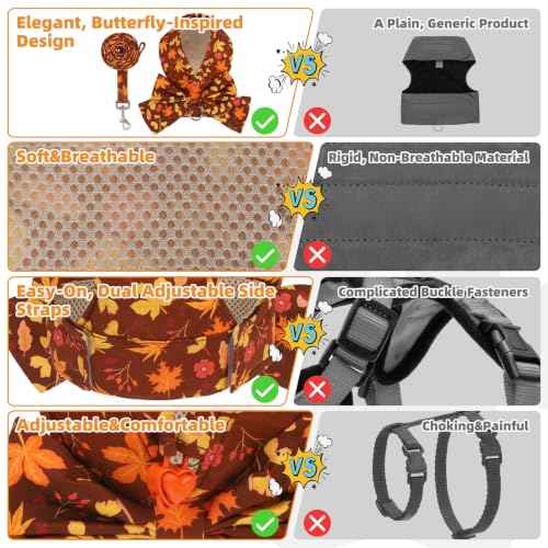 Fall Dog Harness and Leash Set for Small Medium Dogs (Brown / S (Chest Girth: 13.8"-15.7"))