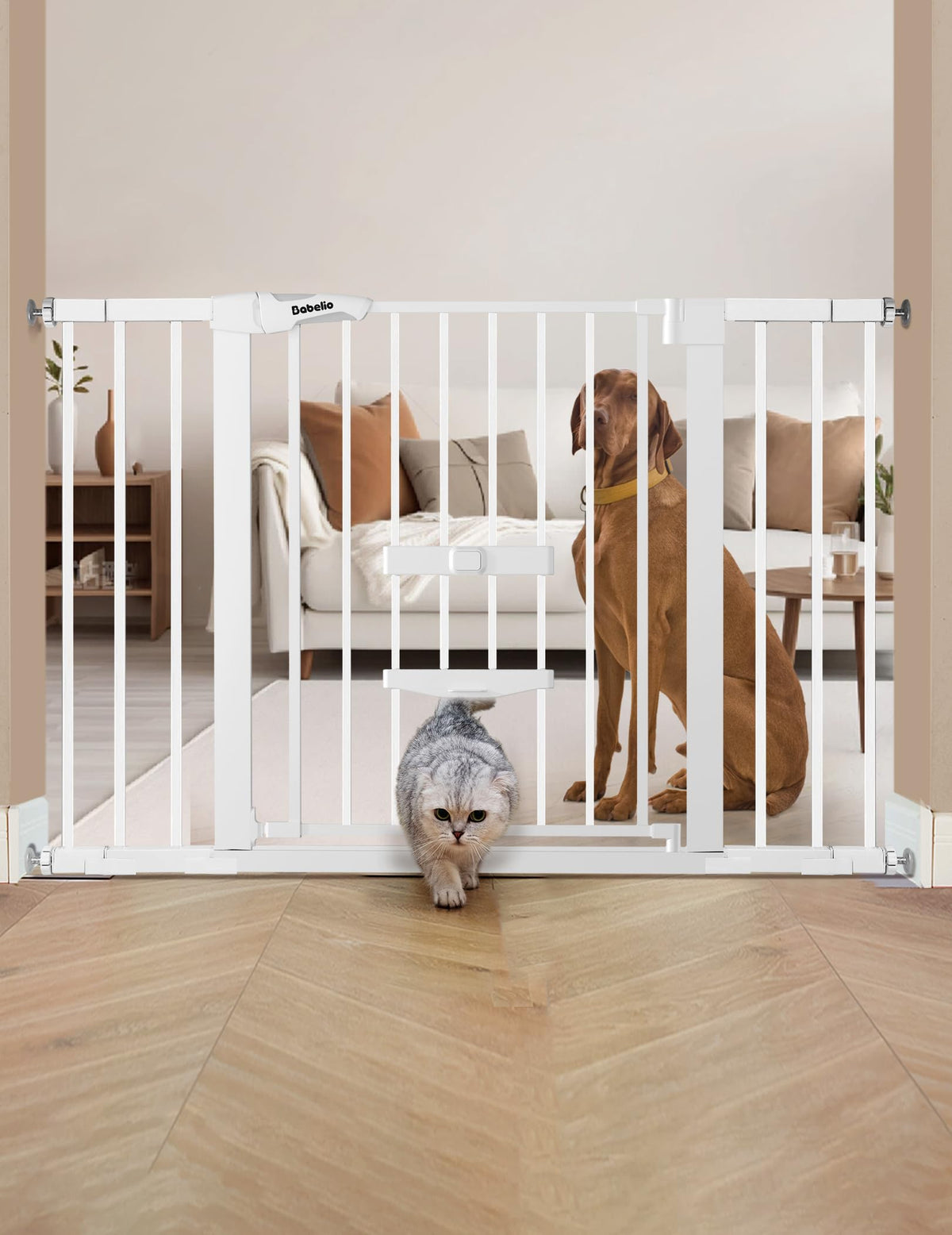 Extra Wide Dog Gate with Cat Door (White / 29-48" Wide, 30" Tall)