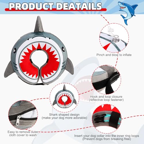 Inflatable Dog Cone Collar Alternative After Surgery (Grey Shark / M+ (Neck:13-15in))