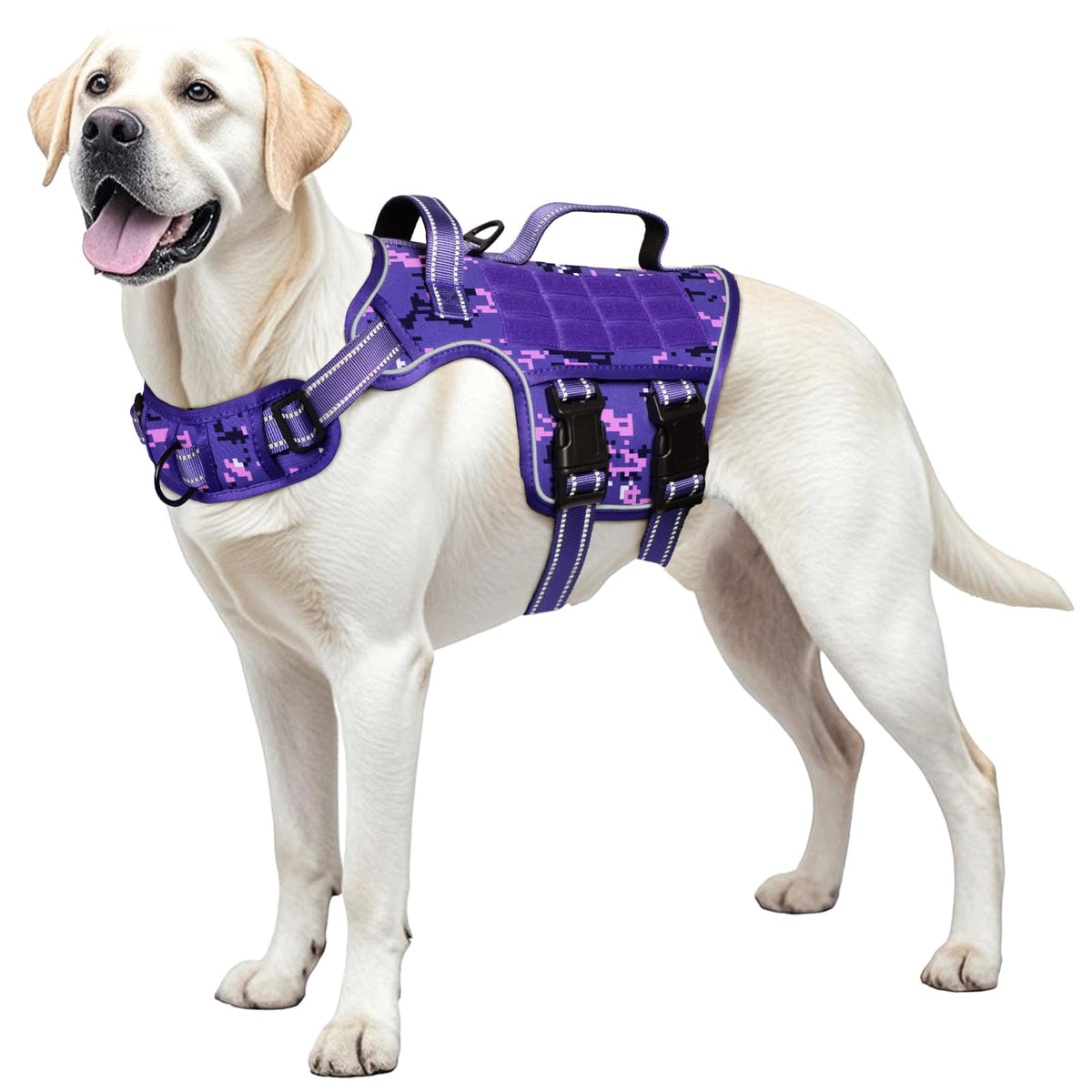 Dog Harness for Large Dogs (Purple Camo / L(Neck:18-24",Chest:25-36"),45-80 lbs)