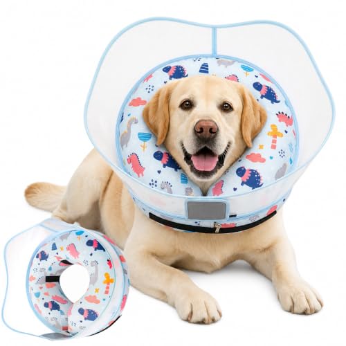 Inflatable Dog Cone Collar for Large Medium Small Dogs (Dinosaur / Medium)