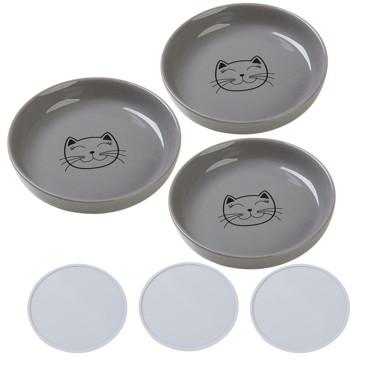Shallow Wide Cat Food Bowls Anti Whisker Fatigue (Grey)