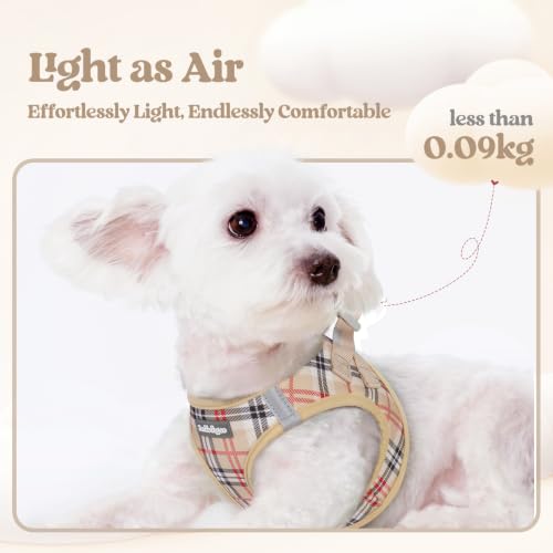 Dog Harness Medium Sized and Leash Set (Beige Plaid / M (chest: 16 - 18.5"))
