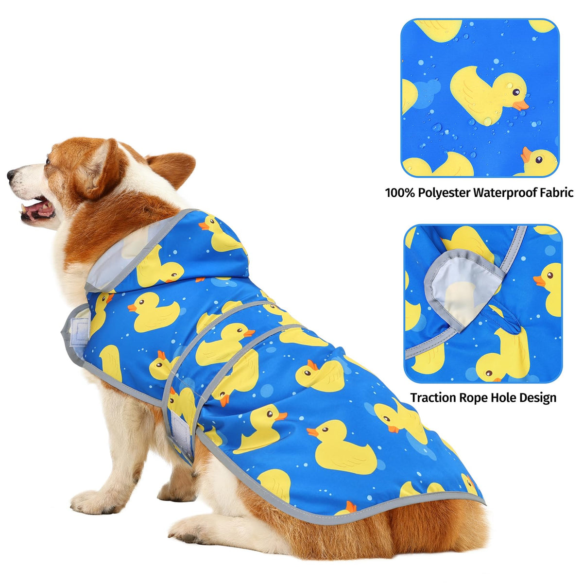 Dog Raincoat Waterproof Dog Rain Jacket with Hood (Blue Duck / Large)