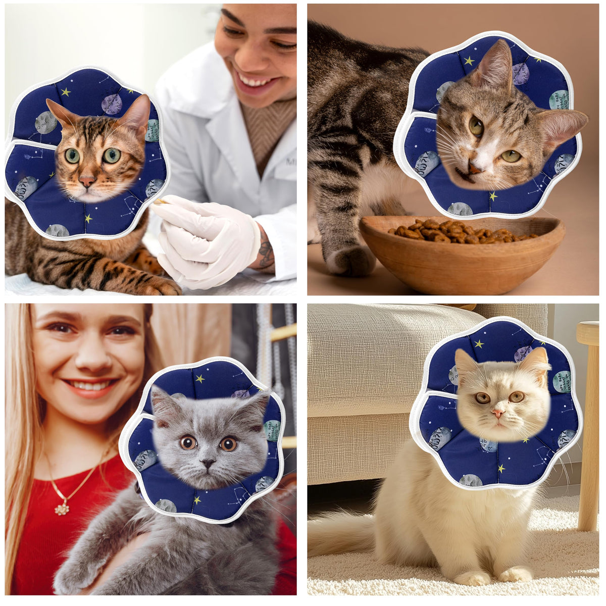 Soft Adjustable Cat Cone Collar (Blue / Medium)