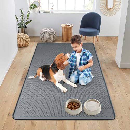 Dog Food Mat 50''x35'' Extra Large Dog Mat for Food and Water (50"L x 35"W / Dark Grey)