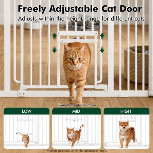 Pet Gate with Cat Door (Matte White / 29.5-42.5"Wide,30"Tall)