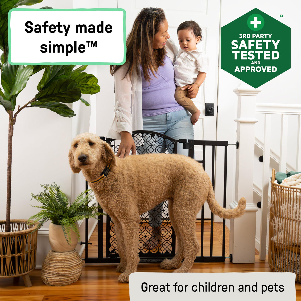 Decorative Panel Tall Baby Gate & Dog Gate (Espresso / 28"-42" W x 30" H)
