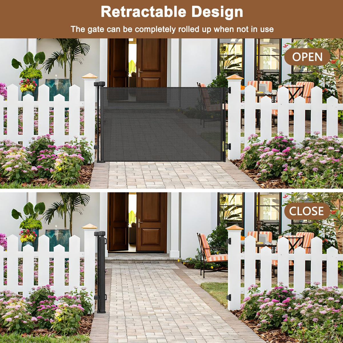 Weatherproof Outdoor Retractable Gate for Dogs (Black / 35" X 55")