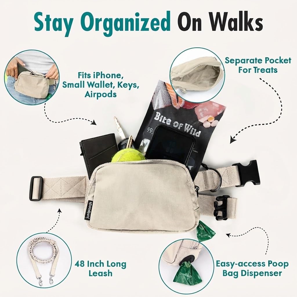 Hands Free Dog Leash with Dog Treat Pouch (Ivory)