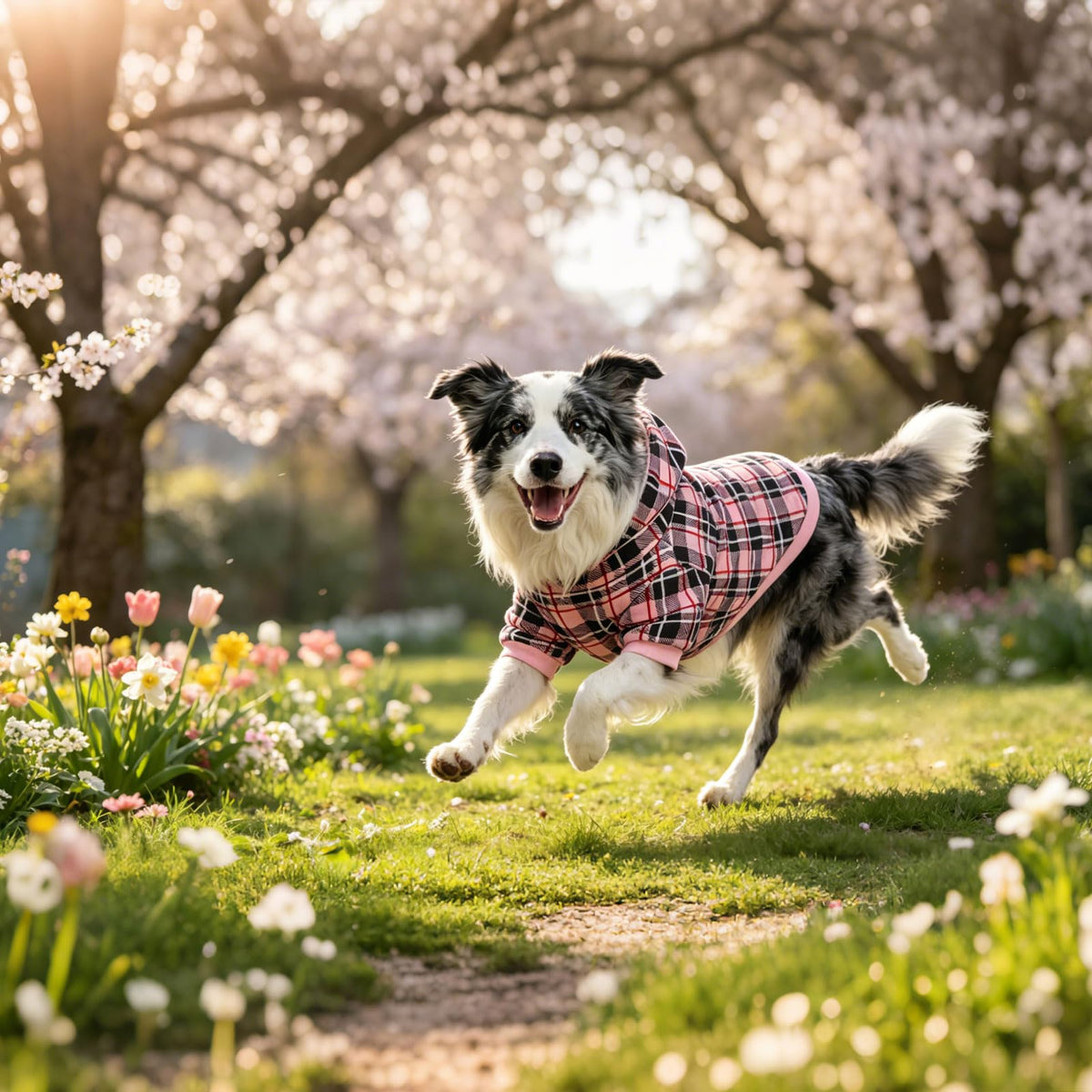 Plaid Dog Hoodie (Pink / X-Large)
