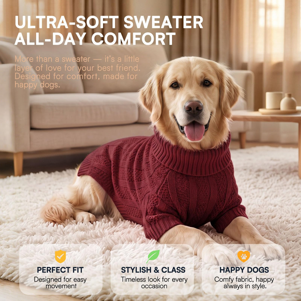 Dog Sweaters for Medium Dogs Girl Boy (Medium / Wine-Red)