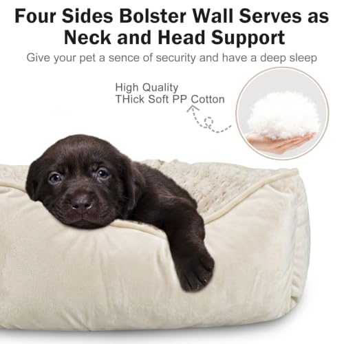 Rectangle Dog Bed for Large Medium Small Dogs (Cream / M(25"x 21"x 8"))