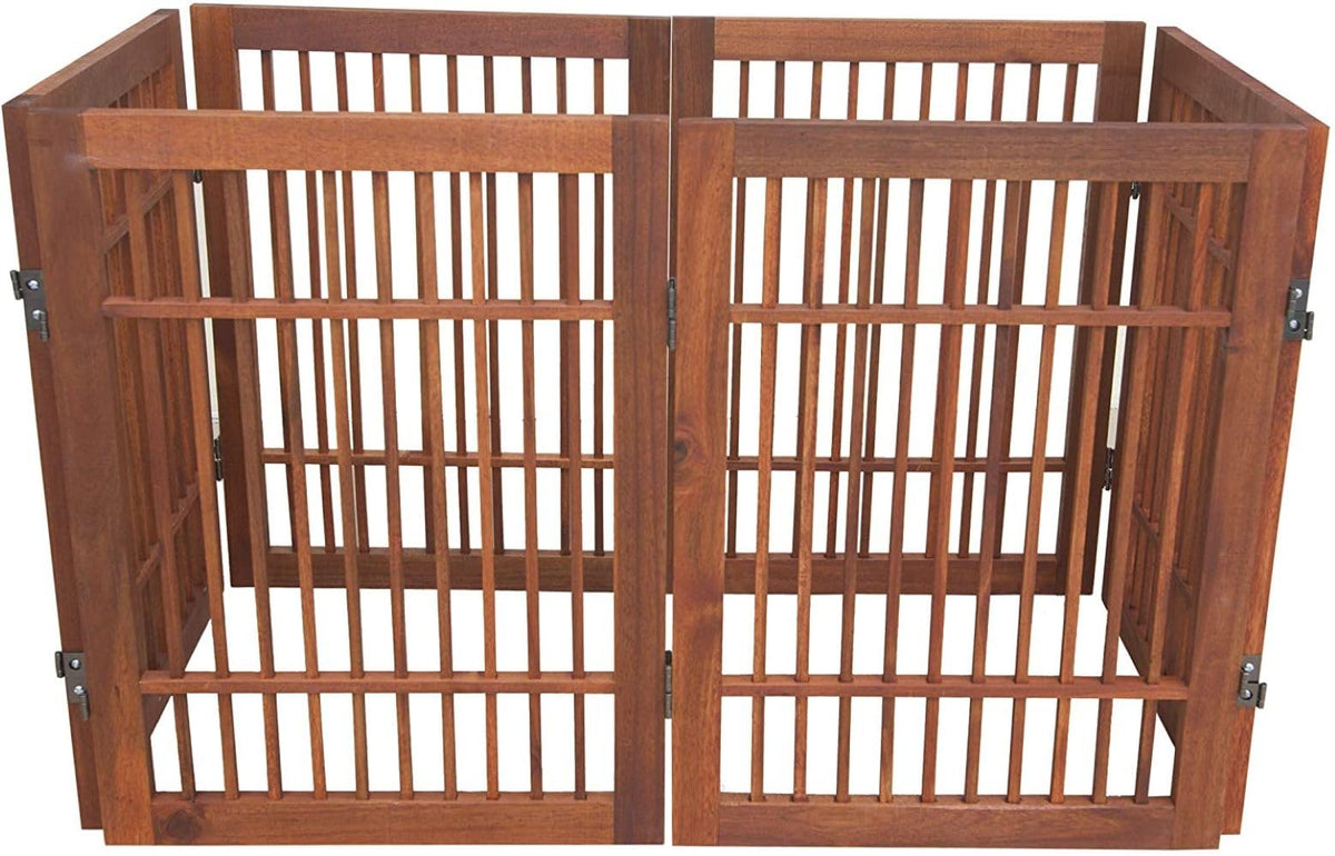 Freestanding Wooden Dog Gate Foldable Indoor Pet Gate No Drill Expandable Barrier for Doorways Stairs Hallways Portable Wood Fence for Small Dogs & Puppies (6 Panel 24" Tall / Brown Pet Gate)