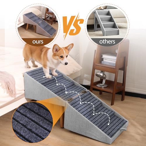 Dog Steps for Bed Pet Stairs for High Bed Converts to Nightstand (Light Grey / XXL(21.06”H))