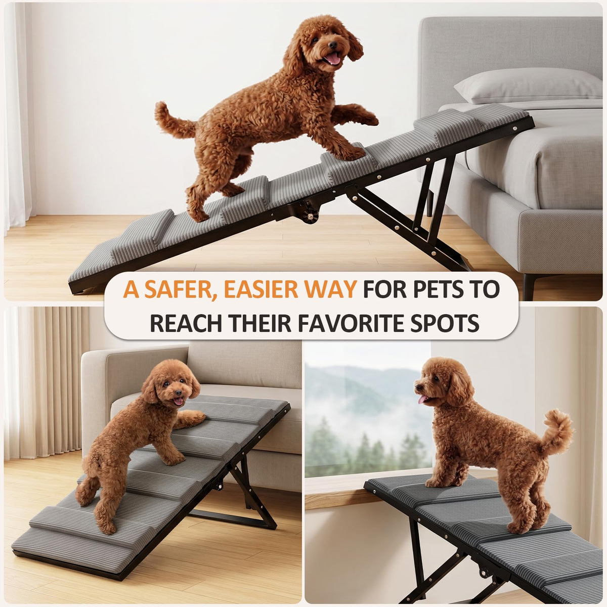 Dog Ramp for Bed & Couch (Small/35"L x 17"W x 13"-18"H)