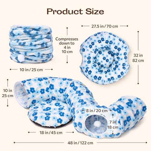 Indoor Cat Tunnel with Donut Bed (Blue Blossom)