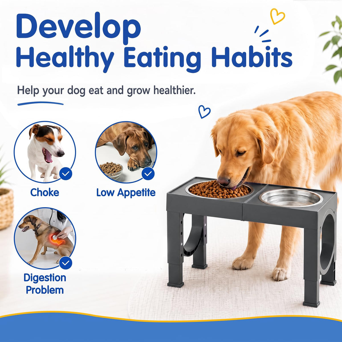 Elevated Dog Bowls Large Breed Raised Dogs Bowl Stand Large (D-Grey)