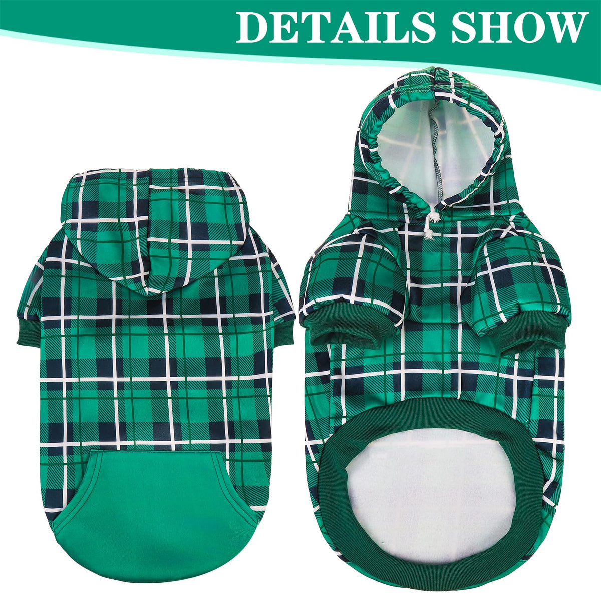 Plaid Dog Hoodie (Green / Medium)