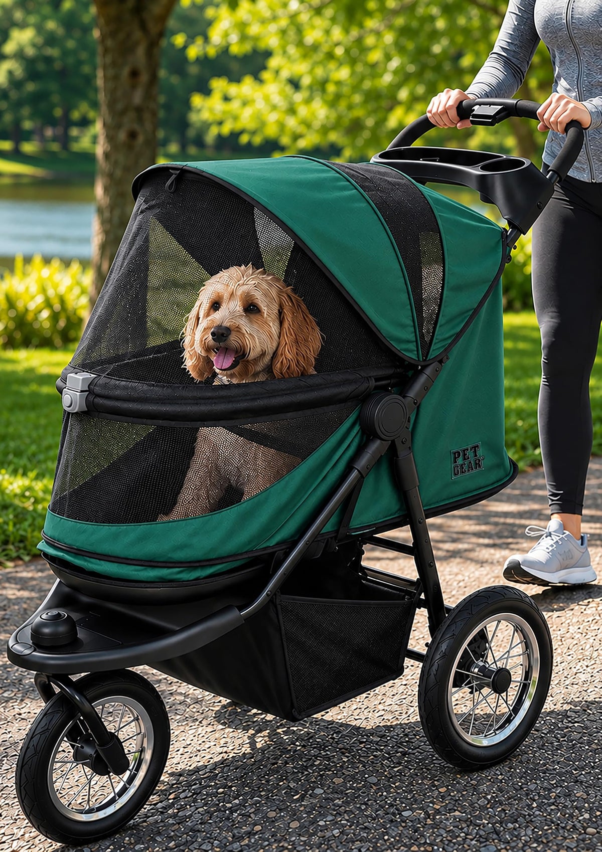 No Zip Jogger Pet Stroller for Cats (Evergreen)