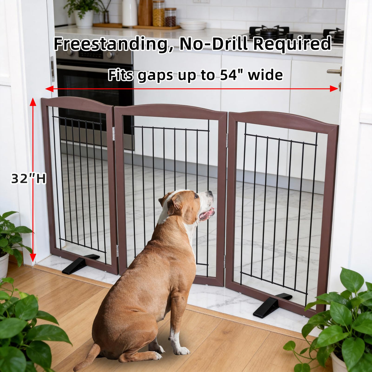 Freestanding Dog Fence Indoor (Brown / 【3 Panels】60''w x 32''h)