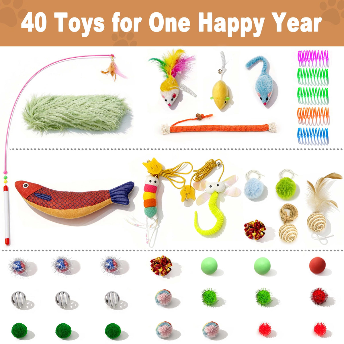 41 Pcs Interactive Cat Toys for Indoor Cats (Retro Brights)