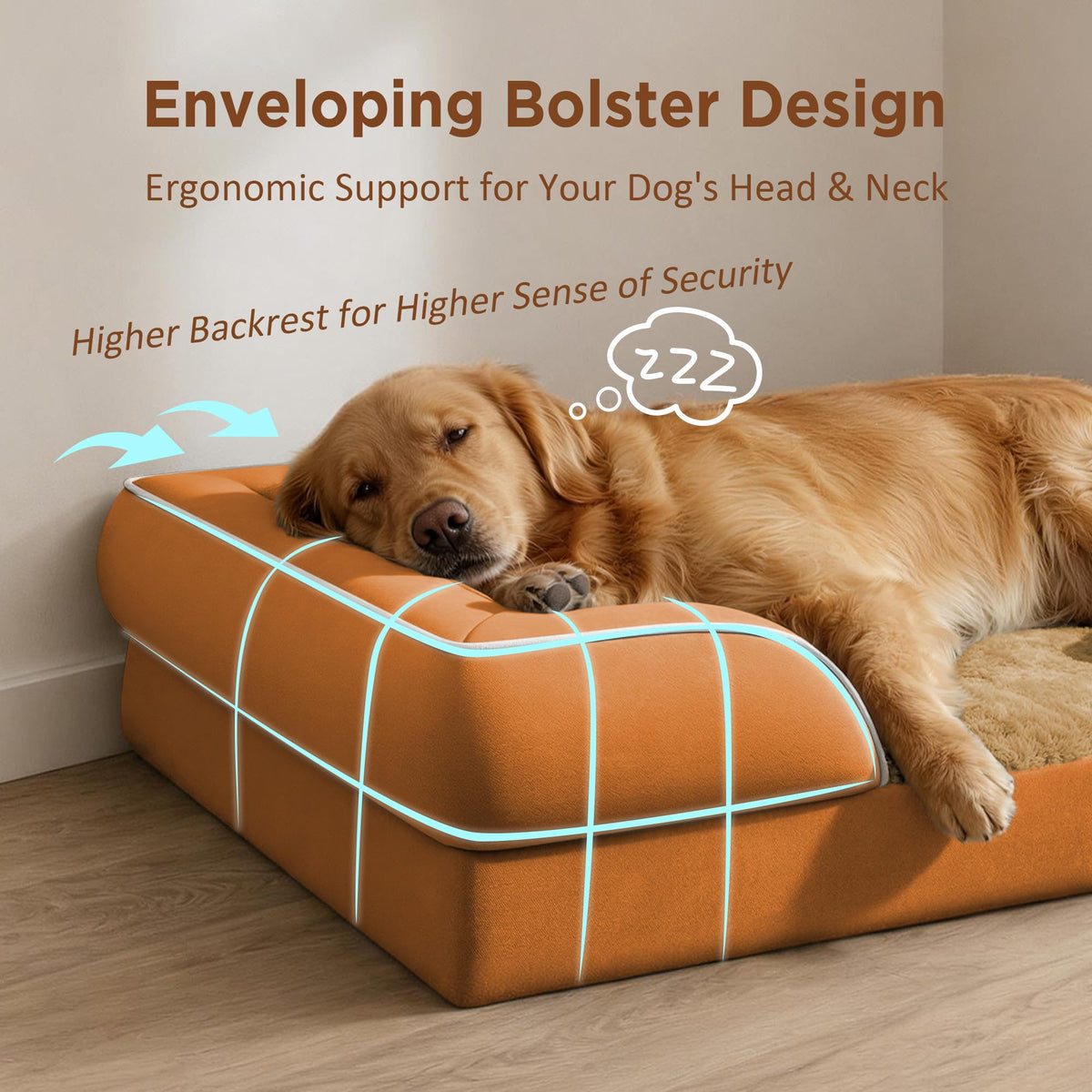 Waterproof Orthopedic Dog Beds for Extra Large Dog (45.0"L x 35.0"W x 8.5"Th / Orange)