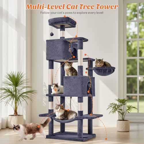 Large 66 Inch Cat Tree Tower with Sisal Scratching Post (Dark Grey / 66 Inches)