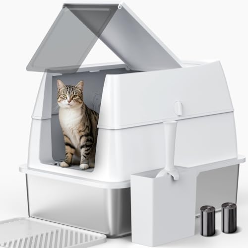 Stainless Steel Litter Box with Lid (White / X-Large)