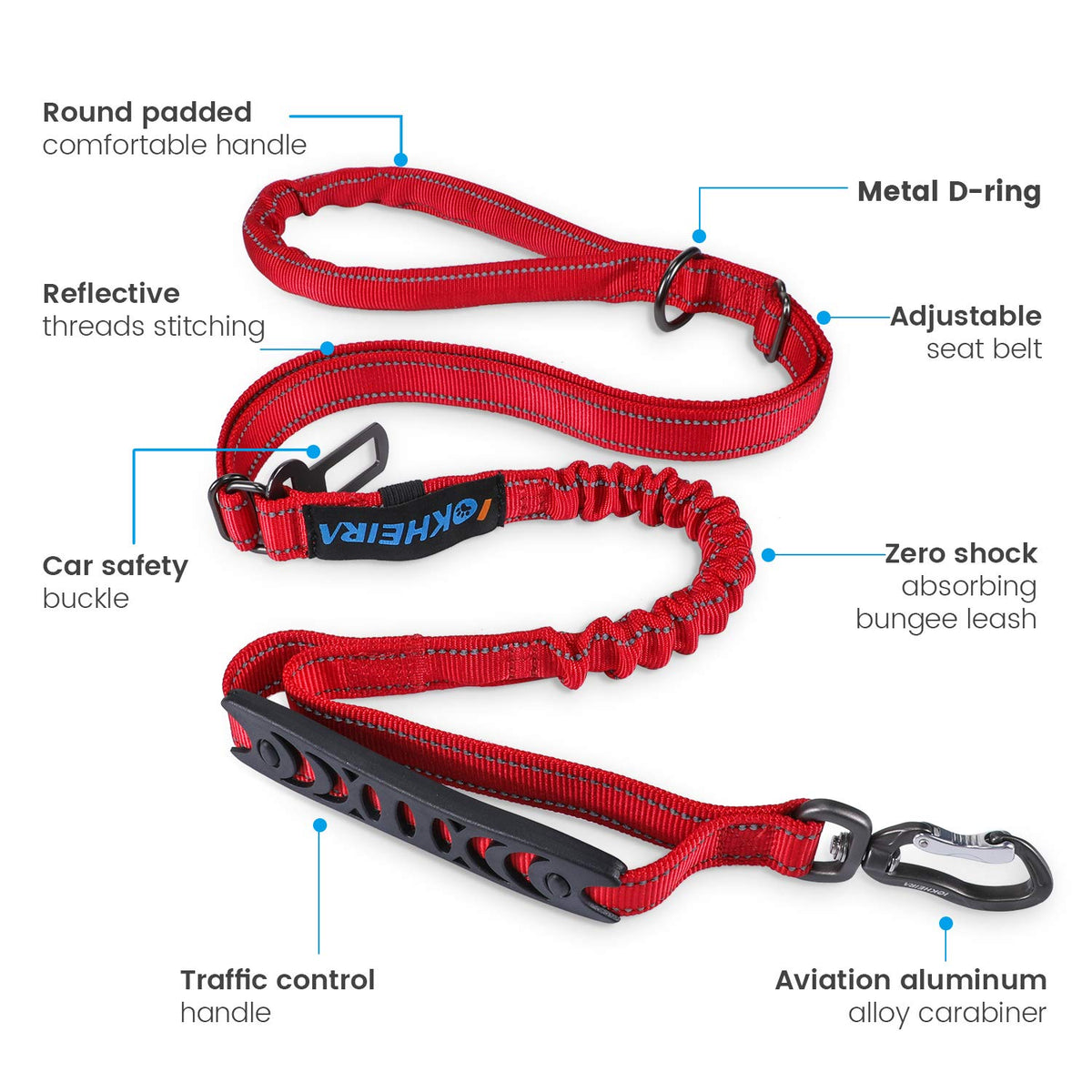 Multifunctional Dog Leash for Medium & Large Dogs (Red)