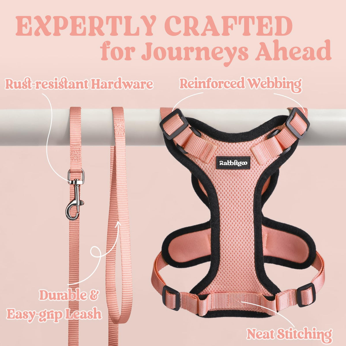 Cat Harness and Leash Set (Xs / Light Salmon Pink)