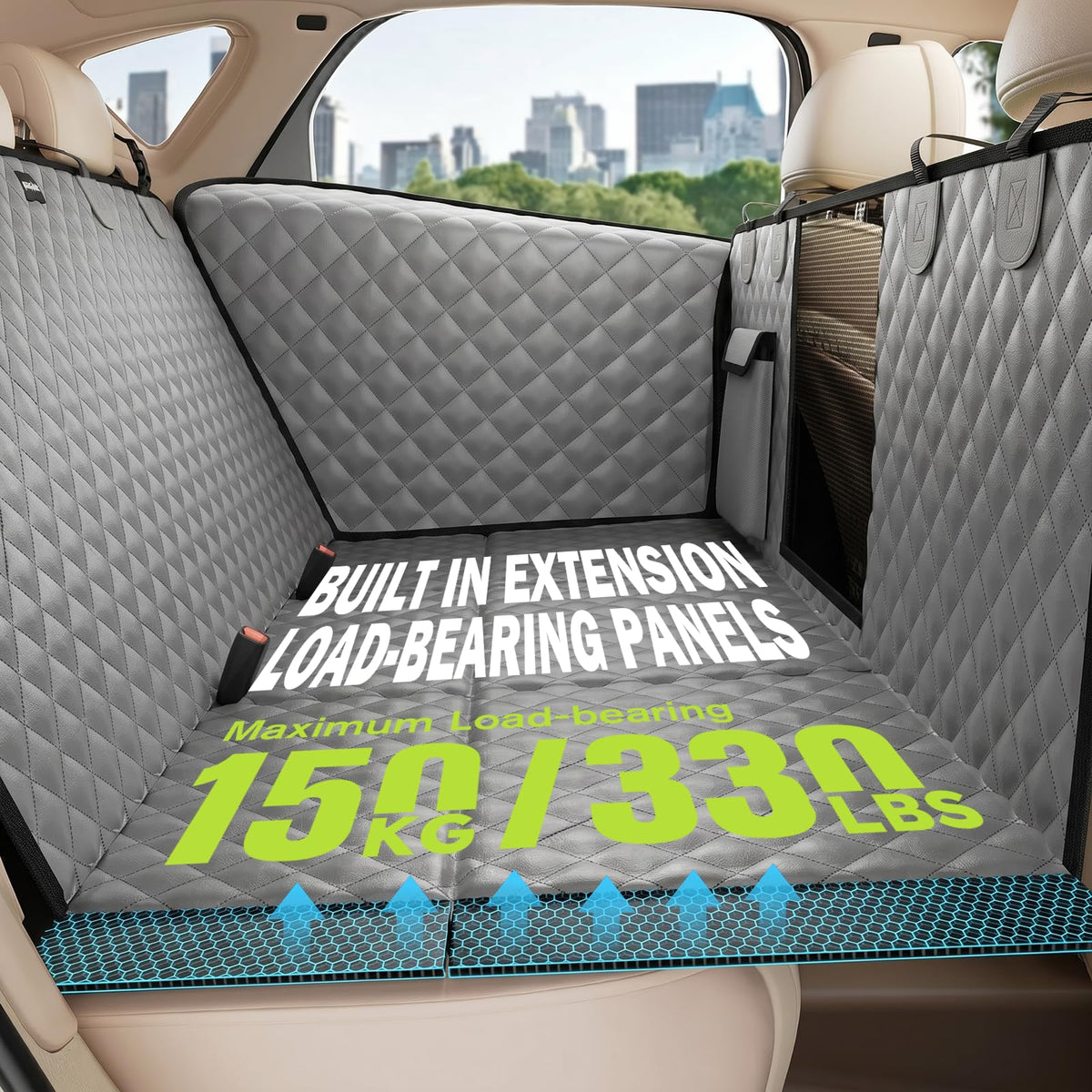 Back Seat Extender for Dogs 56.29 * 28.74 in (For Full Size Truck / Full Size SUV / full surrounded style (gray))