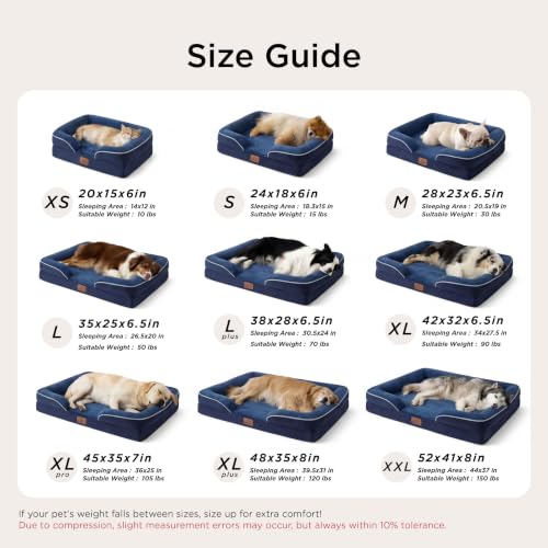 Orthopedic Dog Beds for Small Dogs (Blue Navy / 24"l X 18"w X 6"th)