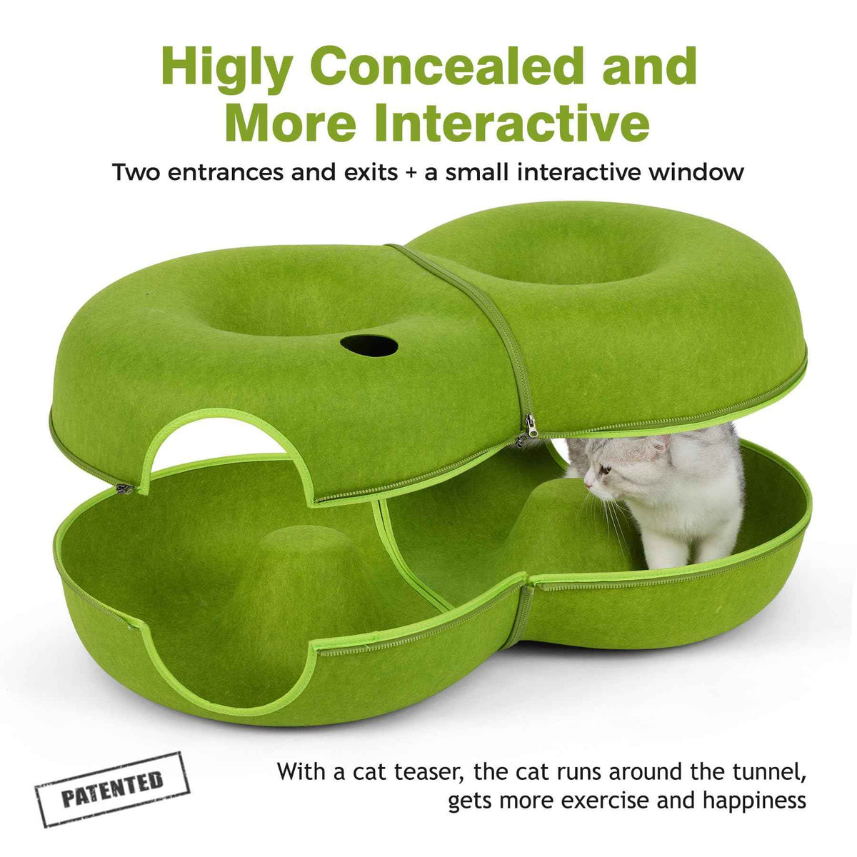 8 Shaped Large Cat Tunnel Bed for Indoor Cats (Green / Large (38 x 24 x 11 in))