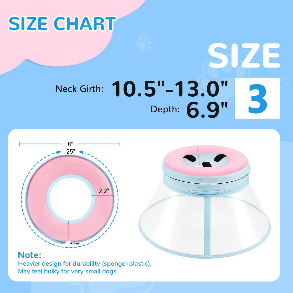 Sponge Core Dog Cone (Pink / Size 3(Neck: 10.5"- 13.0"))