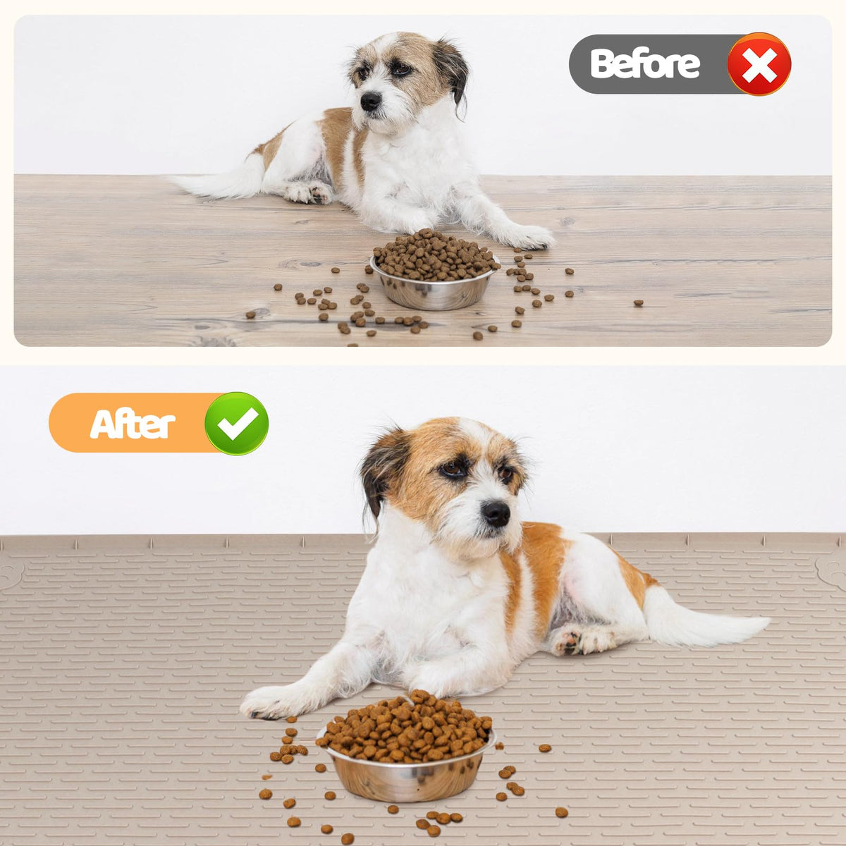 Dog Food Mat 70''x45'' Extra Large Dog Mat for Food and Water (70"L x 45"W / Khaki)