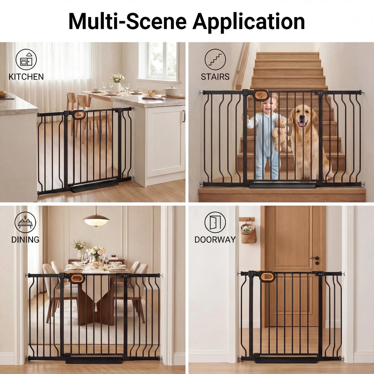 90.6 95.2 Inch Extra Wide Baby Gate for Stairs Doorways (Black / 90.6-95.2inch)