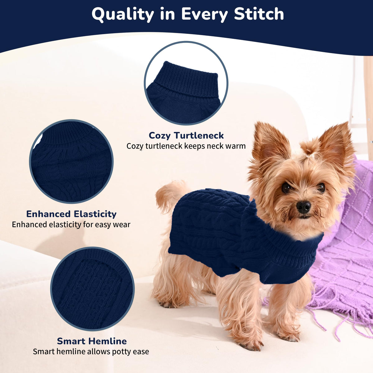 Dog Sweater 2 Pack for Small Dogs (Navy & Blue / Small)