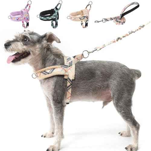 No Pull Medium Dog Harness and Leash Set (Beige_Velvet / M: Chest 21"-26.7")