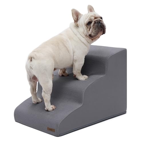 Lesure Dog Stairs for Small Dogs (Grey / 3-Step (H: 15.7IN))