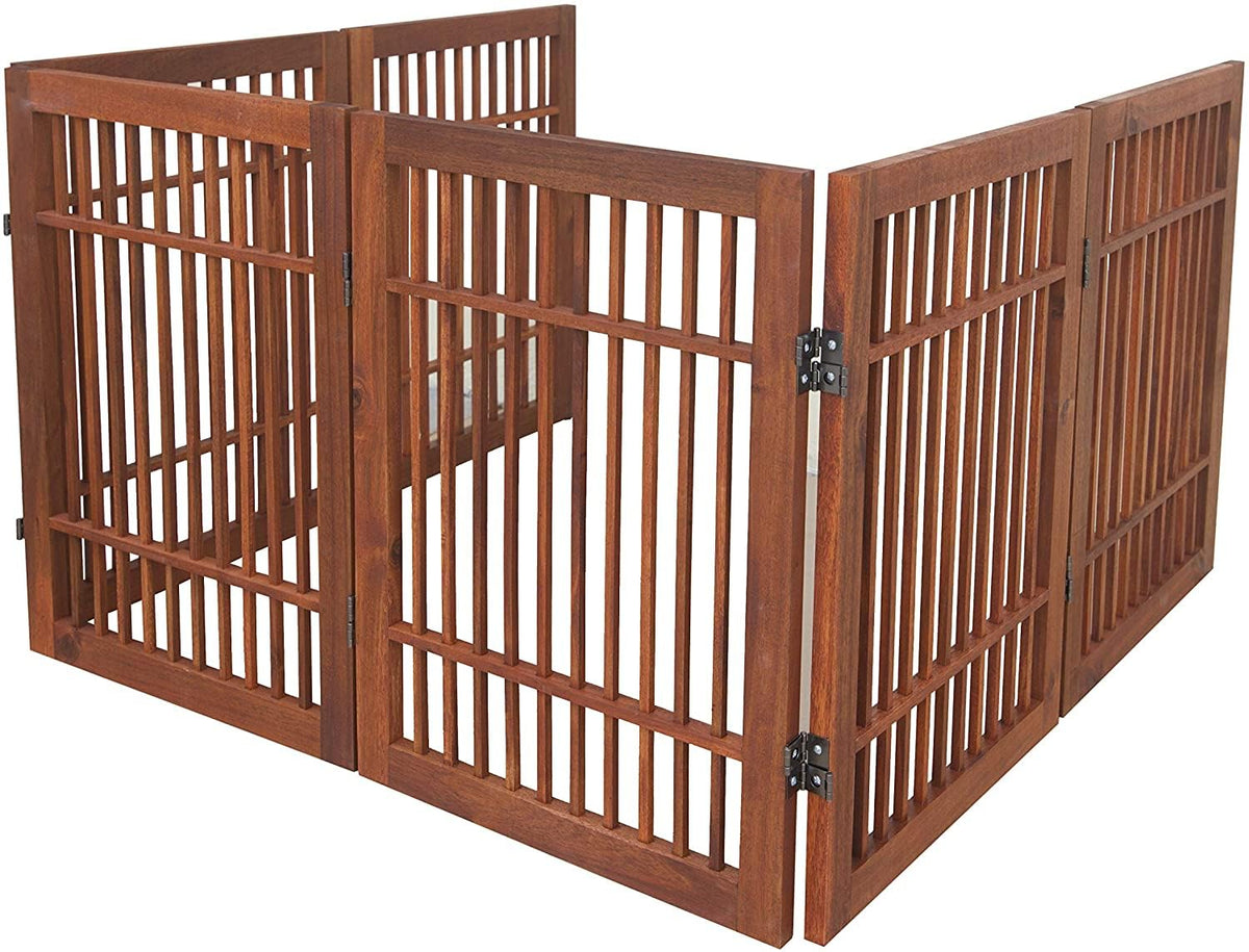 Freestanding Wooden Dog Gate Foldable Indoor Pet Gate No Drill Expandable Barrier for Doorways Stairs Hallways Portable Wood Fence for Small Dogs & Puppies (6 Panel 24" Tall / Brown Pet Gate)