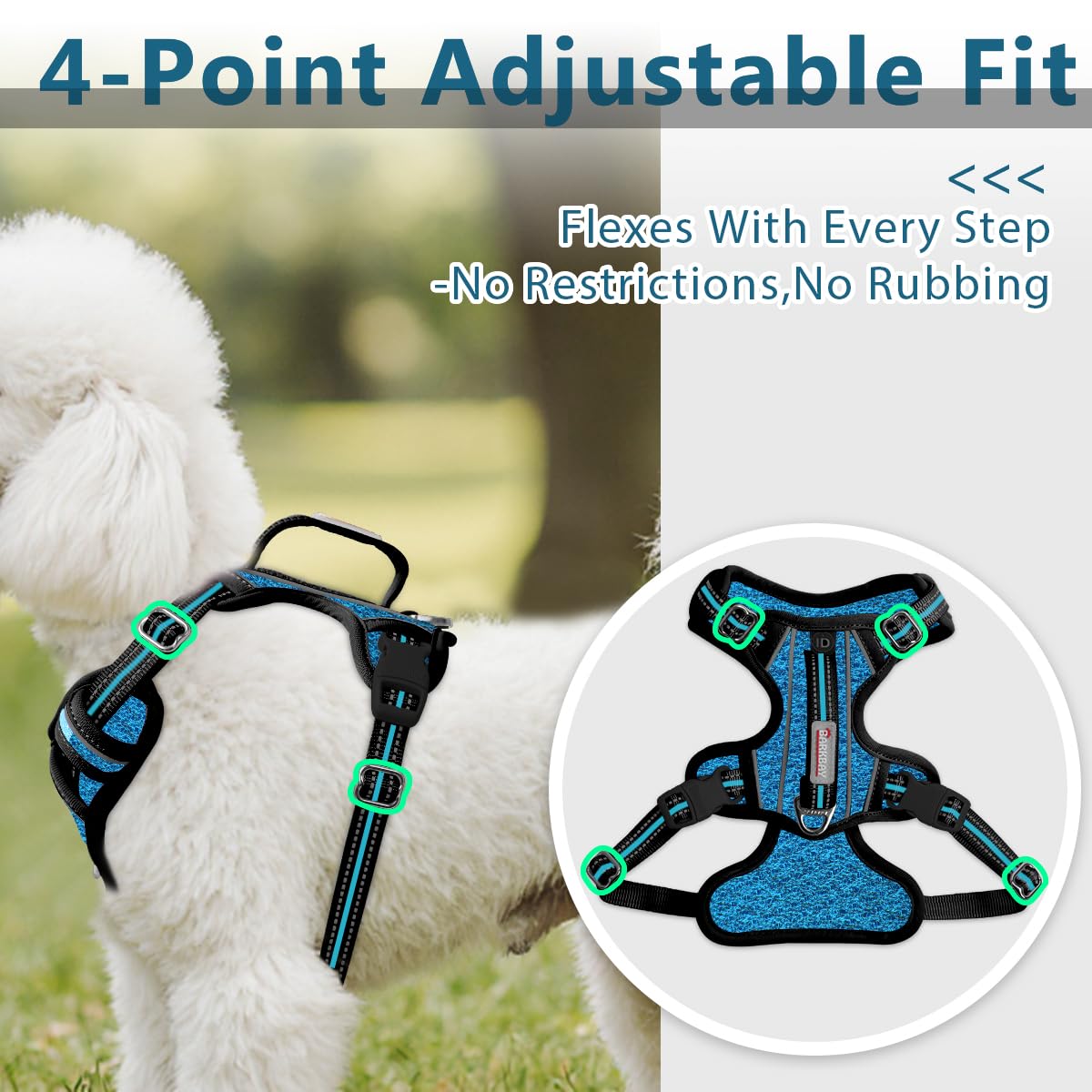 No Pull Dog Harness for Small Sized Dogs (Blue/Black / X-Small(Chest:14.6-19.6”))