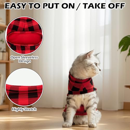 Cat Sweater Warm Fleece Pet Clothes for Cats Only (Red & Black / Medium)