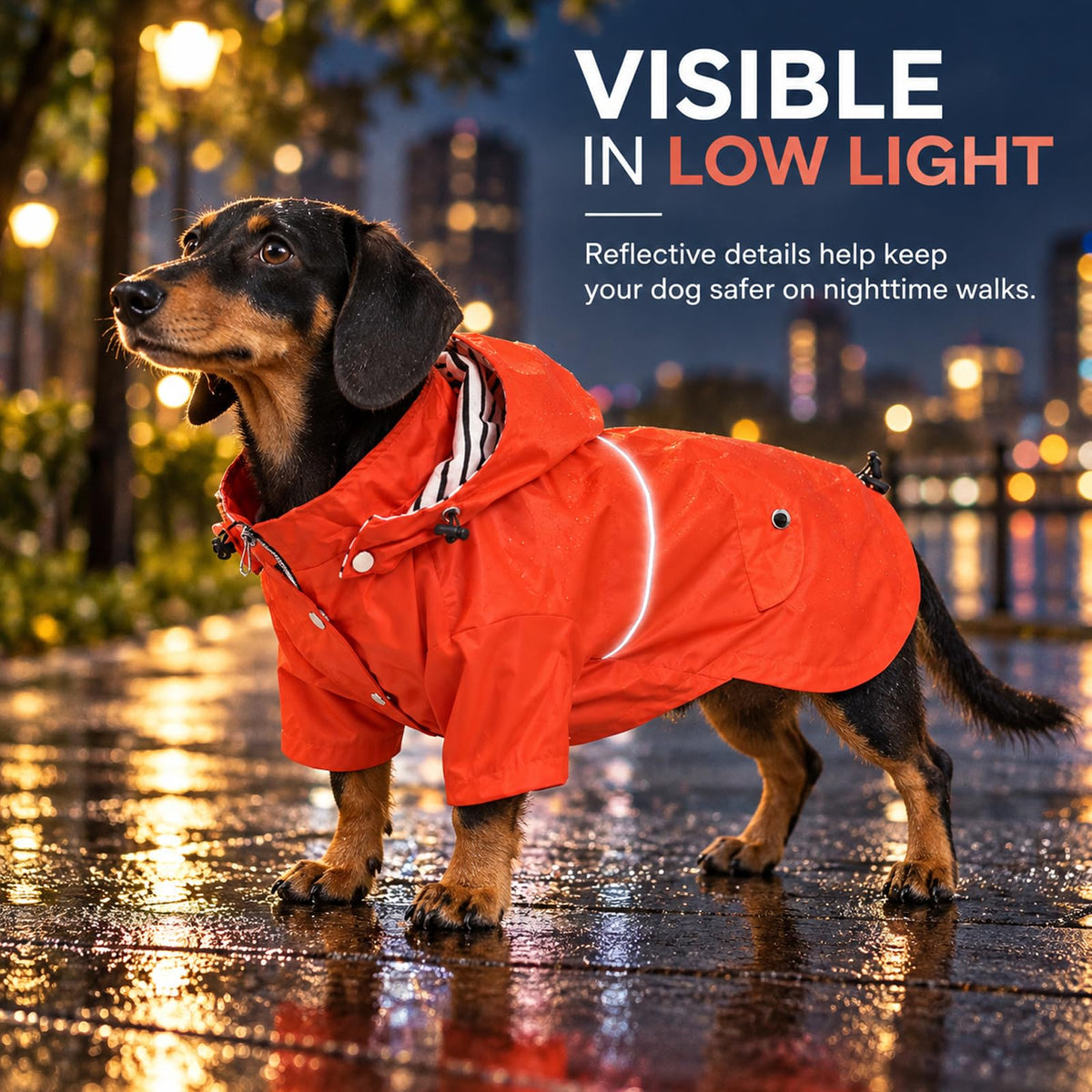 Dog Zip Up Raincoat with Reflective Buttons (Medium / Orange)