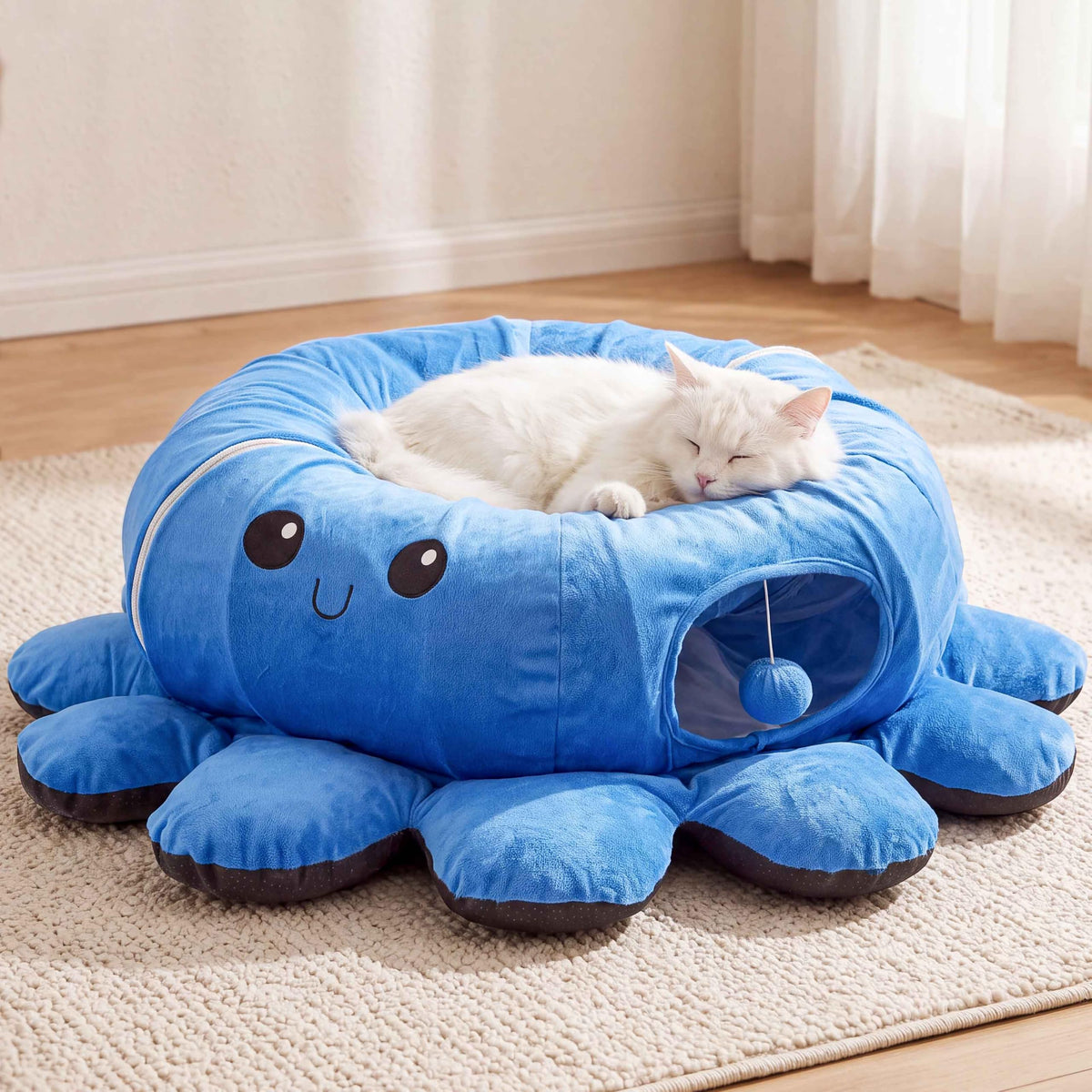 Cat Tunnel Bed with 20 Cat Toys (Blue / Large)