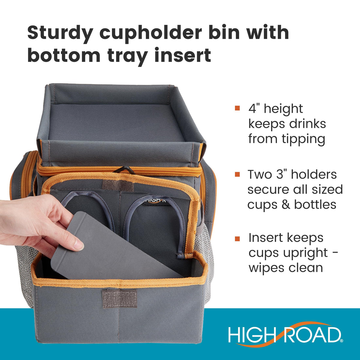 Front Seat Organizer with Tray and Cup Holders (Gray)