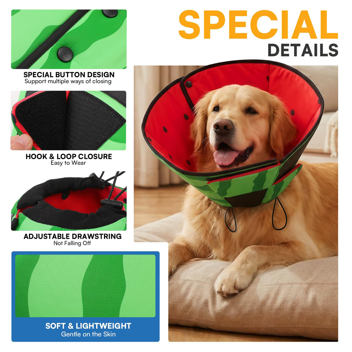 XL Dog Cone Soft Dog Cones for Large Dogs After Surgery (XL / Watermelon)