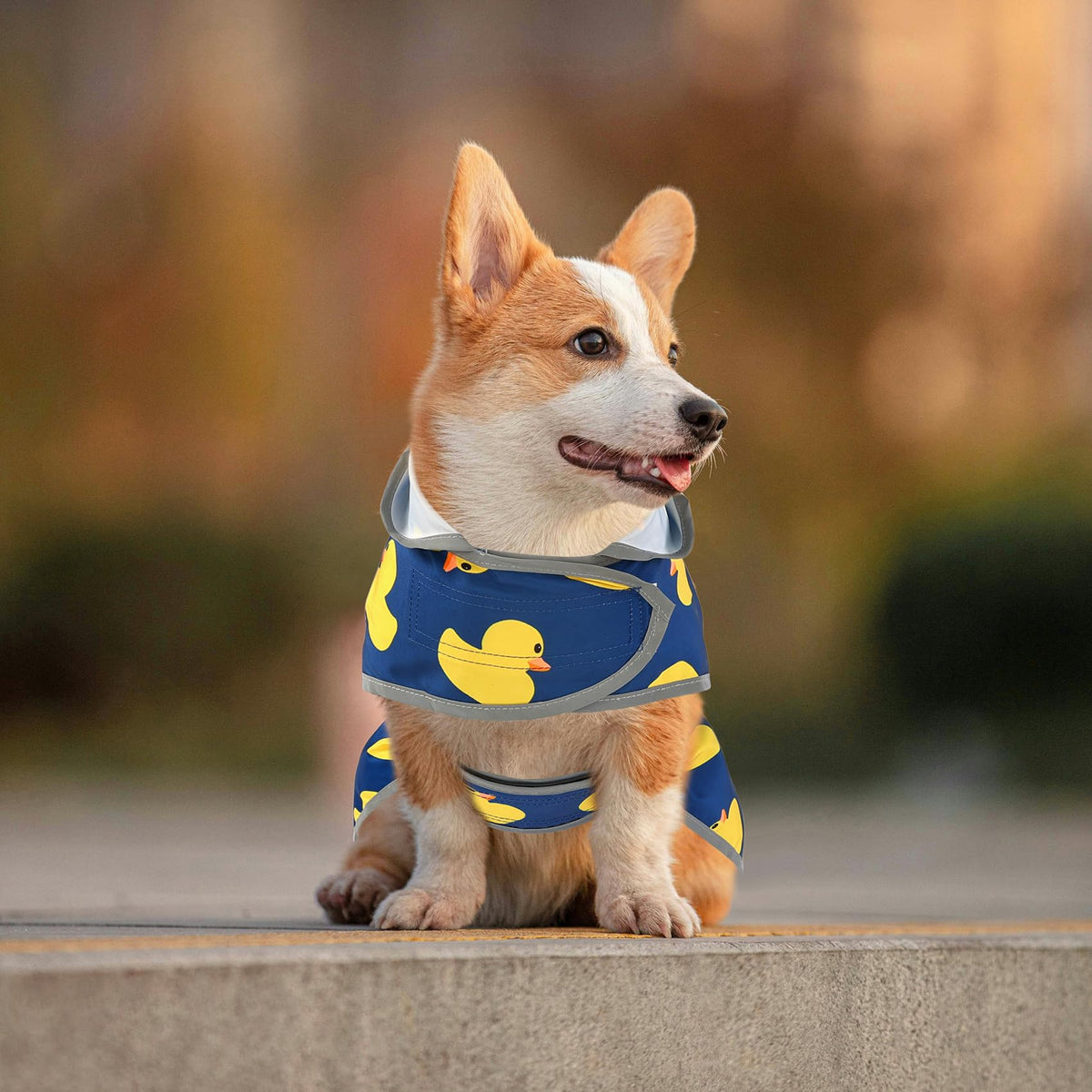 Dog Raincoat for Medium Dogs Waterproof Jacket Hooded Rain Coats with Reflective Strips Leash Hole & Poncho Adjustable Fit (Blue Duck / Medium)