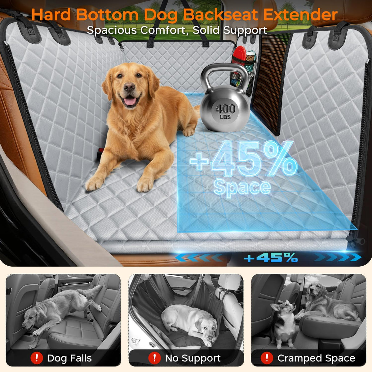 Hard Bottom Dog Car Seat Cover (Light Gray / Medium - for Most Sedans & SUVs)