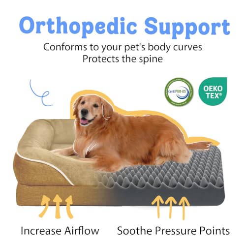 Waterproof Orthopedic Dog Bed for Large and Extra Large Dogs (Brown / 42"L x 30"W x 7.5"Th)
